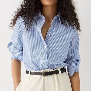 J. Crew Stretch Perfect Blue and White Striped Poplin Shirt